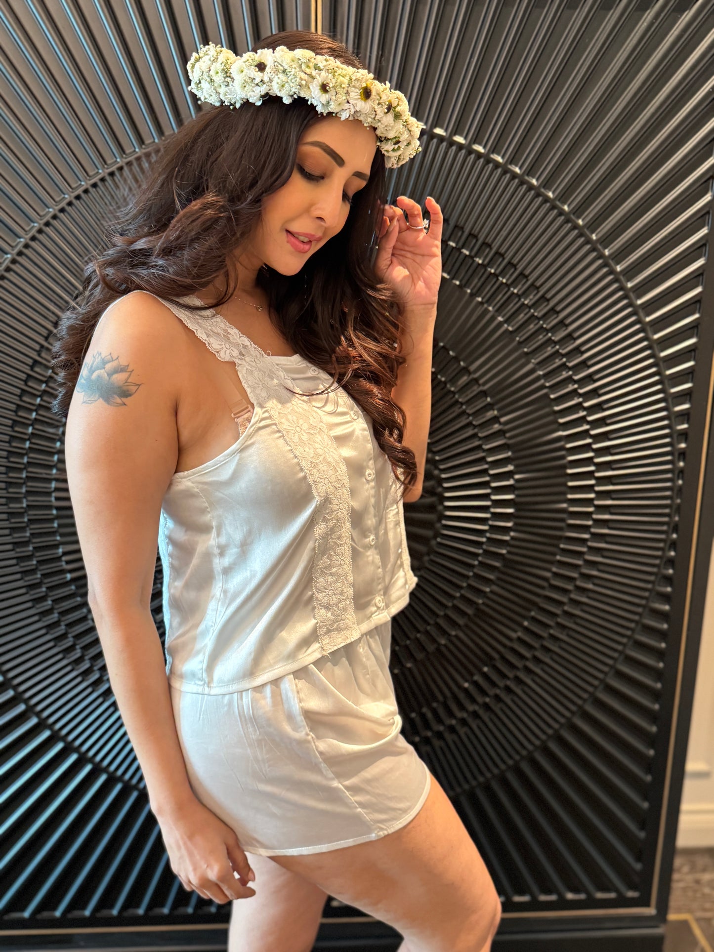 White Delicate Lace Camisole & Shorts Sleep Set
