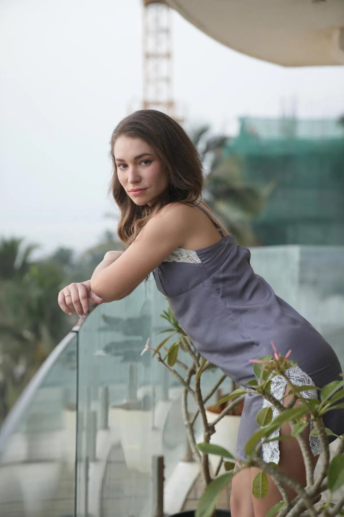 Modal Satin Slip Dress with Lace