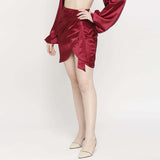 Wine Coloured Solid Satin Skirt-Tulip