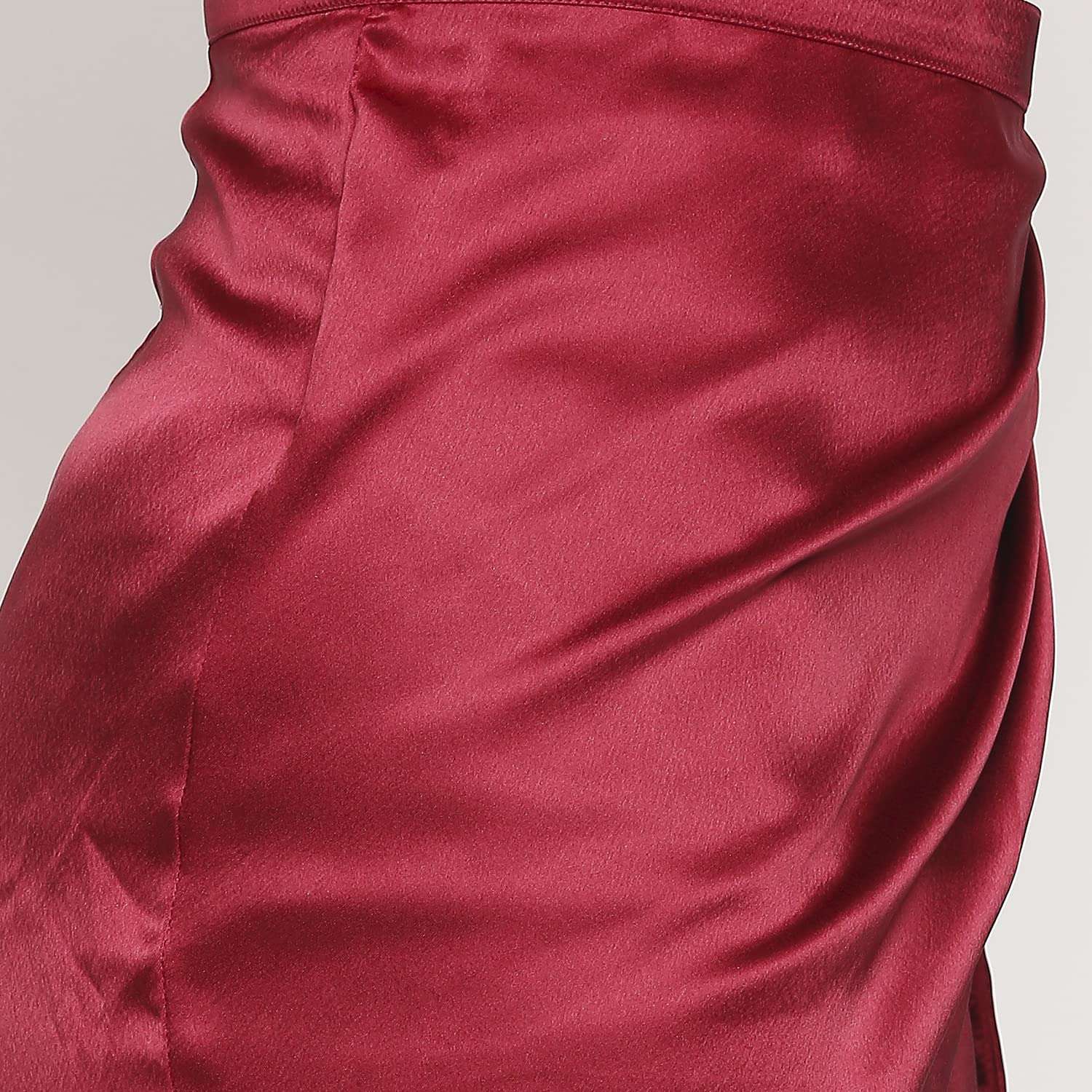 Wine Coloured Solid Satin Skirt-Tulip