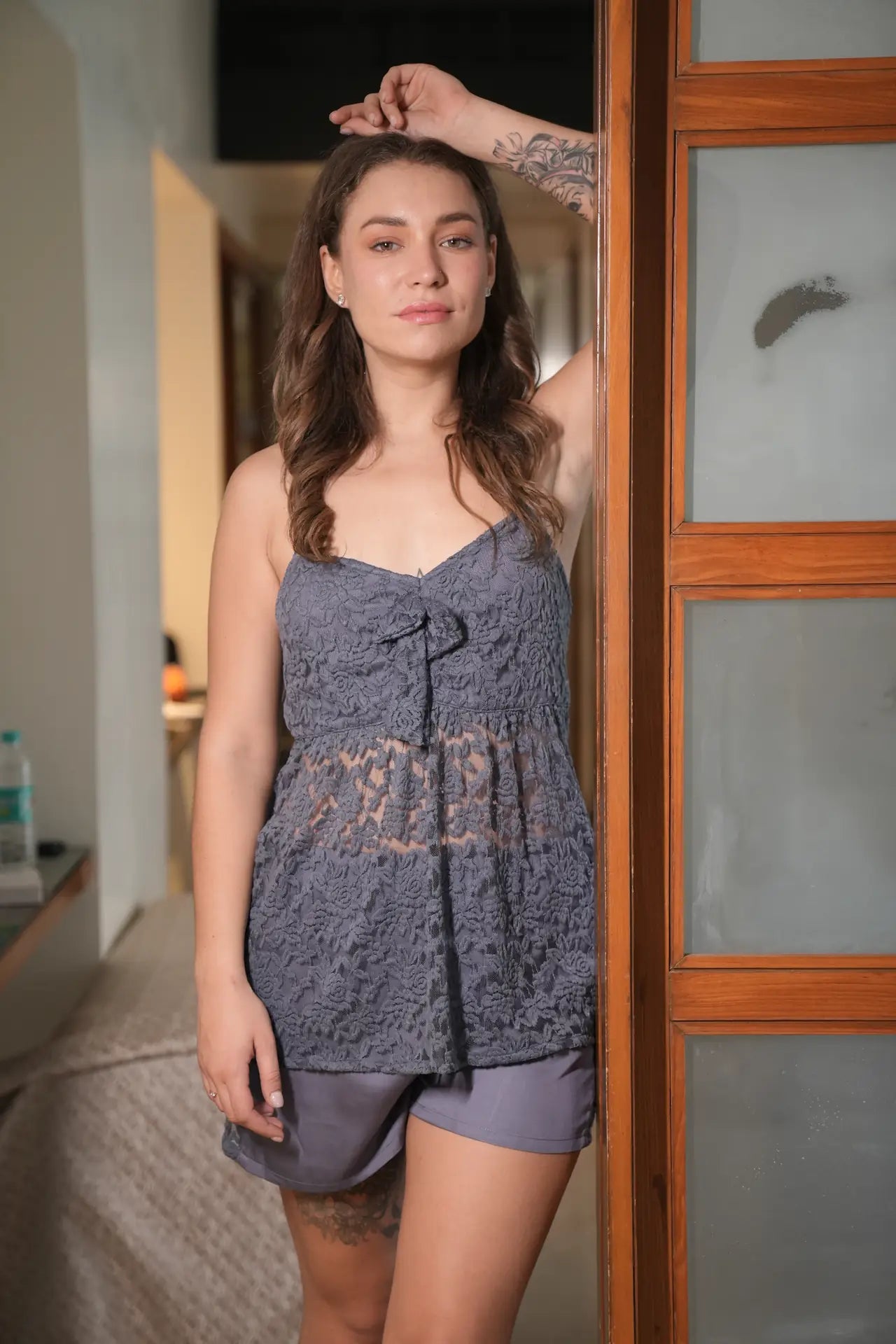 Buy Lace top and Satin Shorts for Women