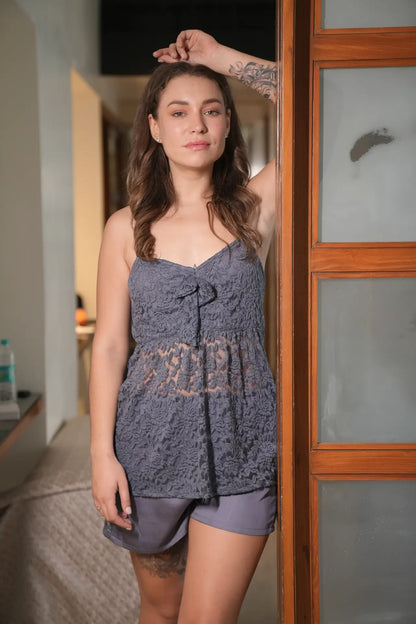 Buy Lace top and Satin Shorts for Women