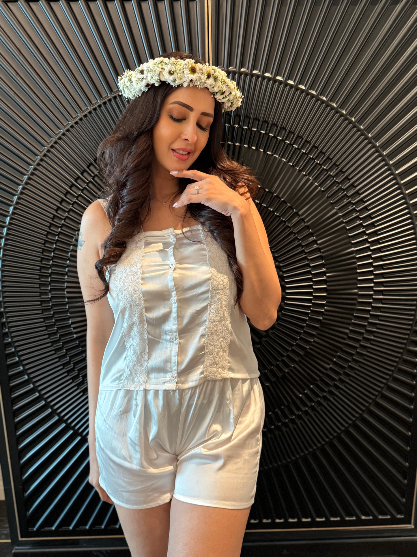 White Delicate Lace Camisole & Shorts Sleep Set