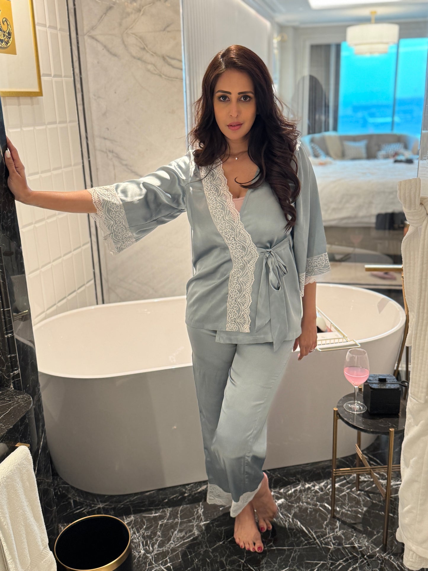 Iceblue Camisole & Palazzo Nightwear Set