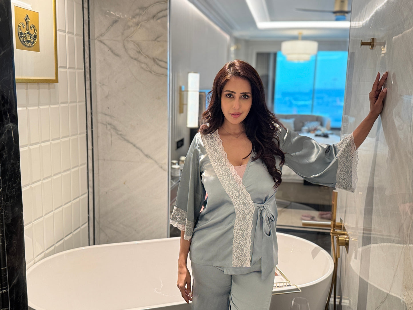 Iceblue Camisole & Palazzo Nightwear Set