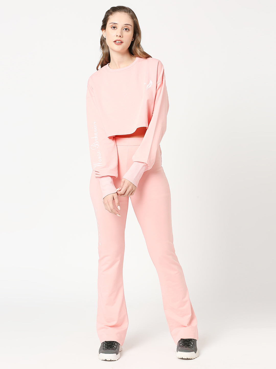 Pink cropped top and full pants set Co-Ords Set.