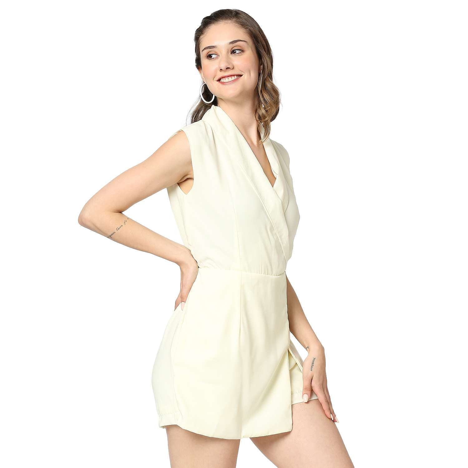Ammarzo Women's Solid Off-White Jumpsuit