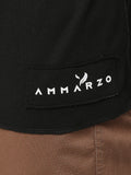 Black Cotton Terry 3/4 Sleeve Drop Shoulder T-Shirt