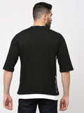 Black Cotton Lycra 3/4 Sleeve Drop Shoulder T-Shirt