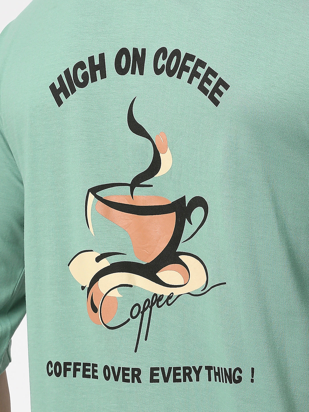 Sage Green 100% Cotton Lycra Back Print Drop Shoulder T-Shirt