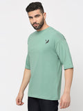 Sage Green 100% Cotton Lycra Back Print Drop Shoulder T-Shirt
