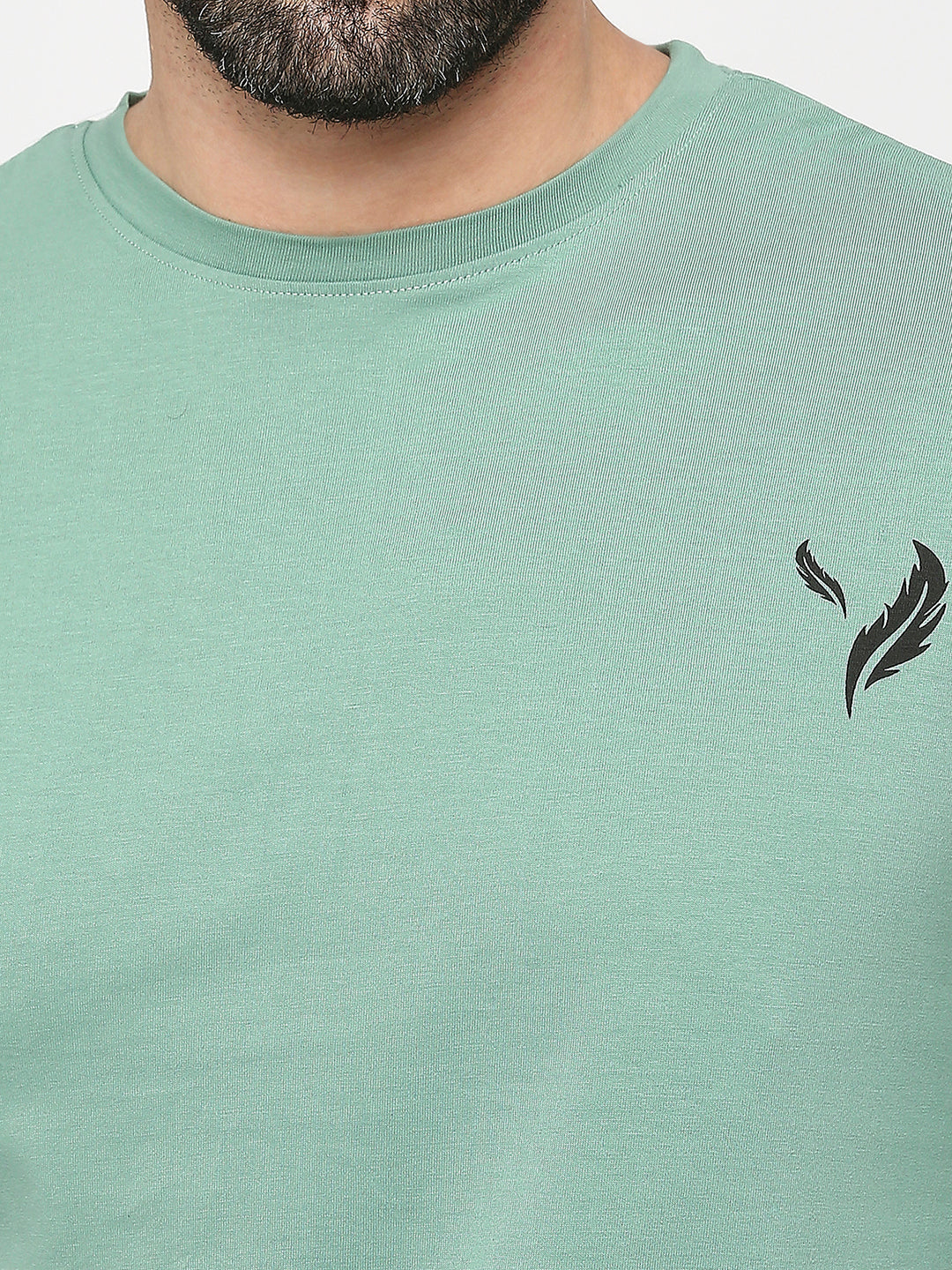 Sage Green 100% Cotton Lycra Back Print Drop Shoulder T-Shirt