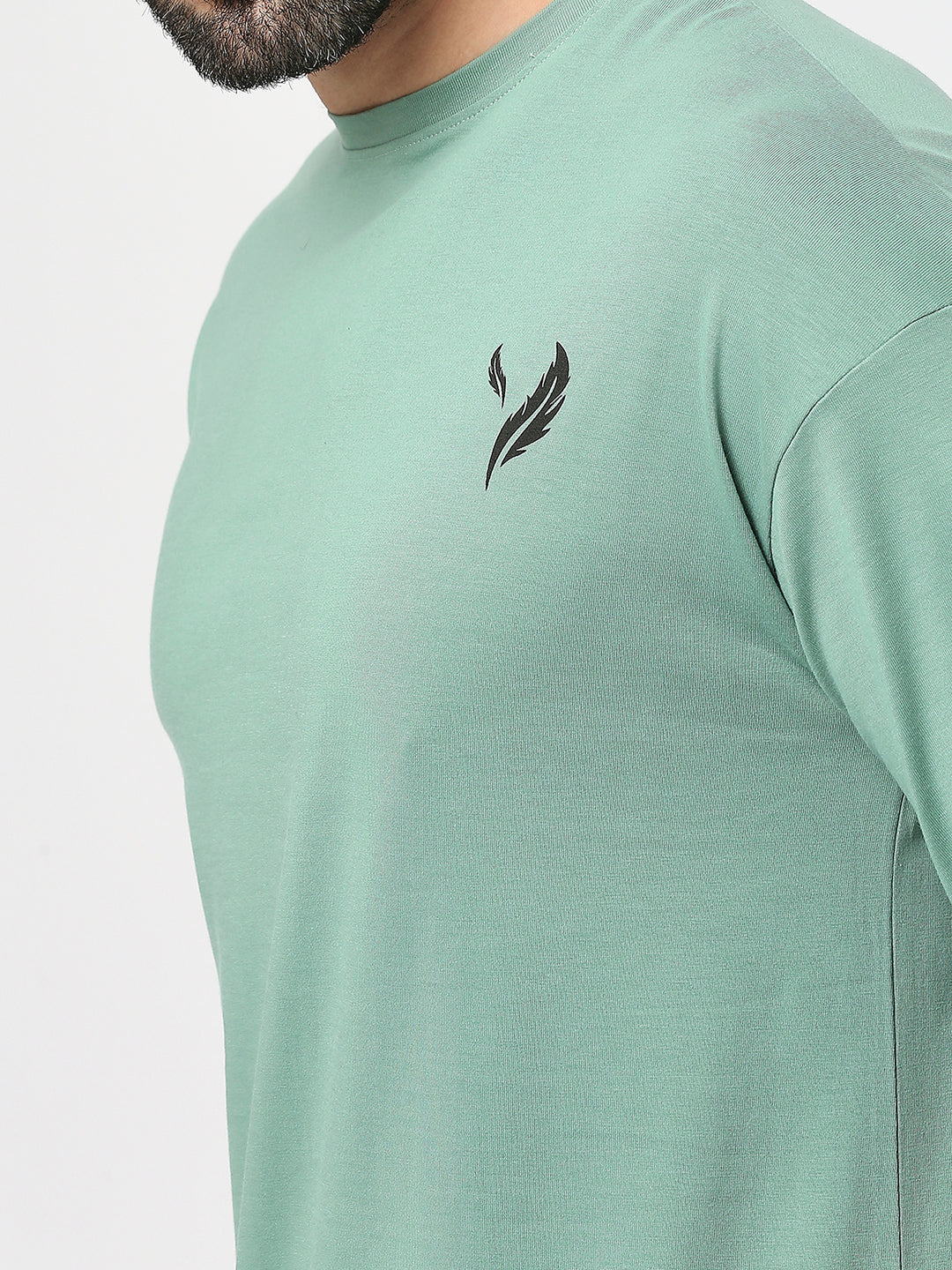 Sage Green 100% Cotton Lycra Back Print Drop Shoulder T-Shirt
