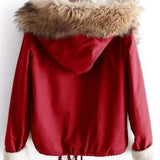 Faux Fur Collar Red Jacket