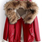 Faux Fur Collar Red Jacket